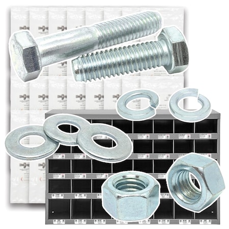 Boltsandnuts.Com Inch Grade 5 Hex Cap Screws, Hex Nuts, Flat & Lock Washers - 2012 PCS Assortment Kit #111